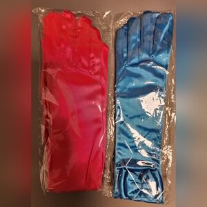Vibrant Satin Gloves in Pink and Blue 2 Pair
